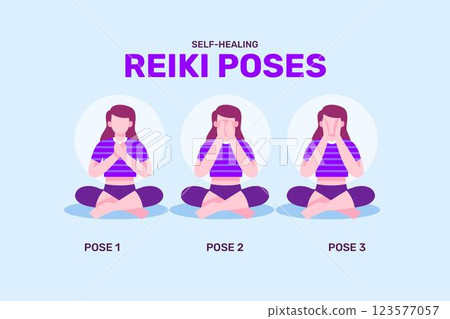 Self-healing reiki poses illustration 123577057