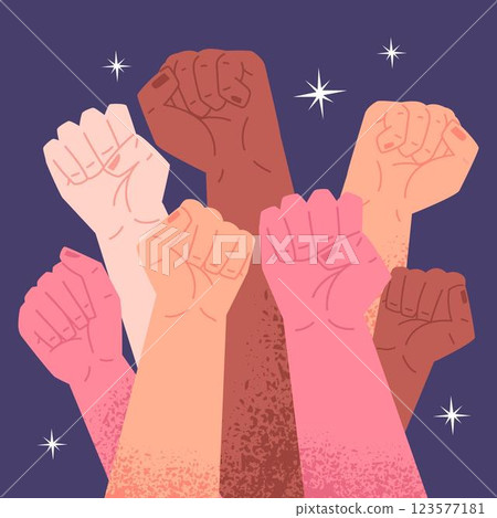 Multiracial raised fists concept 123577181