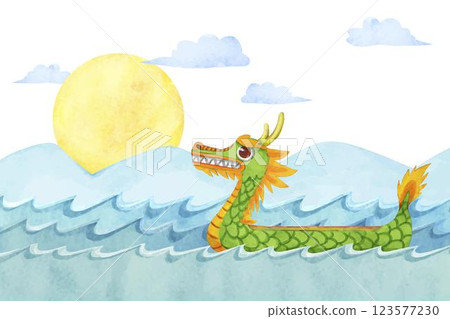 Hand painted watercolor dragon boat background 123577230
