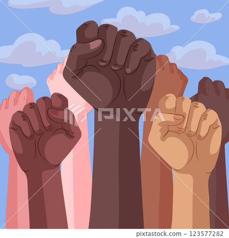 Multiracial raised fists concept 123577282
