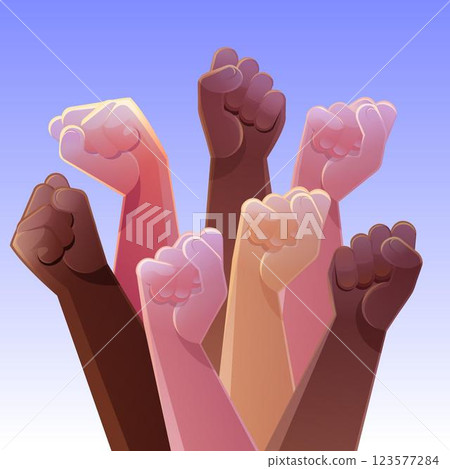 Multiracial raised fists concept 123577284