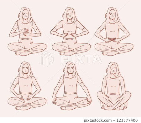Self-healing reiki poses hand drawn design Self-healing reiki poses hand drawn design 123577400
