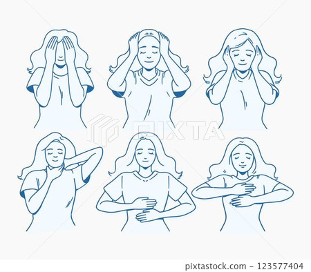 Hand drawn design self-healing reiki poses 123577404