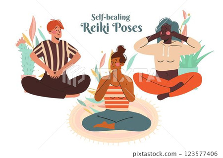 Reiki poses self-healing group Reiki poses self-healing group 123577406
