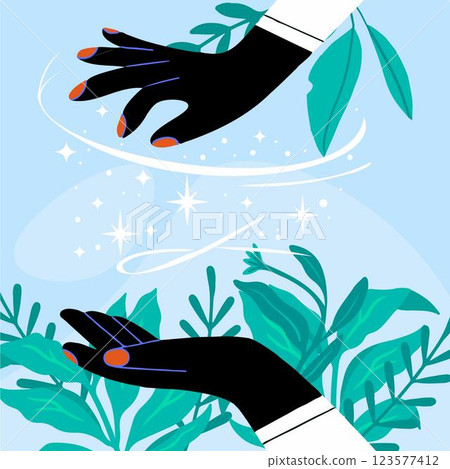 Hand drawn design energy healing hands 123577412