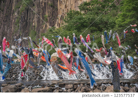河面上的鯉魚旗隨風搖曳 123577537