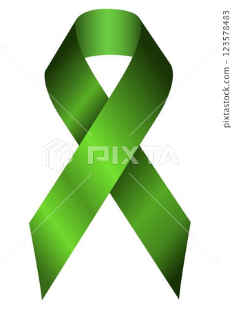 Green Awareness ribbon. Vector 3D illustration isolated on a white background. Bipolar Disorder, Adrenal Cancer, Depression, Bone Marrow Donation, Environment, Organ Donation concept. 3d tape. EPS 10 123578483
