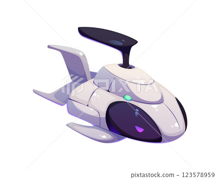 Cartoon underwater robot mascot, drone or bathyscaphe submarine features playful and imaginative feel. Isolated vector futuristic sea transportation, robotics technology for researching undersea depth 123578959