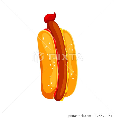 Fast food hotdog meal cartoon English ABC font letter I. Fastfood restaurant appetizer cartoon font letter, takeaway meal vector alphabet symbol. Fast food cafe snack English font typeset element 123579065