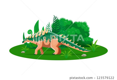 Cartoon dinosaur Polacanthus or prehistoric lizard in Jurassic forest, vector dino character. Prehistoric Polacanthus dinosaur or spine spike lizard for kids paleontology atlas or dino era museum Cartoon dinosaur Polacanthus or prehistoric lizard in Jurassic forest, vector dino character. Prehistoric Polacanthus dinosaur or spine spike lizard for kids paleontology atlas or dino era museum 123579122