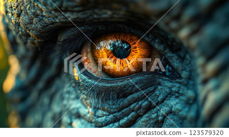 A close-up of an elephant's eye, showing the complex wrinkles and texture of its thick skin A close-up of an elephant's eye, showing the complex wrinkles and texture of its thick skin 123579320