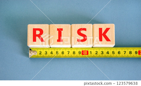Risk symbol. Concept word Risk on beautiful wooden blocks. Beautiful yellow ruler. Beautiful blue table blue background. Business, lifestyle, support and risk concept. Copy space. Risk symbol. Concept word Risk on beautiful wooden blocks. Beautiful yellow ruler. Beautiful blue table blue background. Business, lifestyle, support and risk concept. Copy space. 123579638