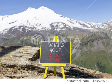 Action plan symbol. Concept words What is your action plan on beautiful black blackboard. Beautiful mountain Elbrus background. Business What is your action plan concept. Copy space Action plan symbol. Concept words What is your action plan on beautiful black blackboard. Beautiful mountain Elbrus background. Business What is your action plan concept. Copy space 123579789