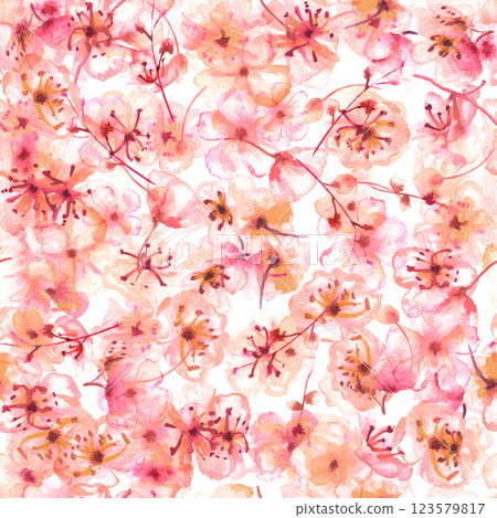 Spring watercolor seamless pattern. Watercolour florals. Pink flowers 123579817
