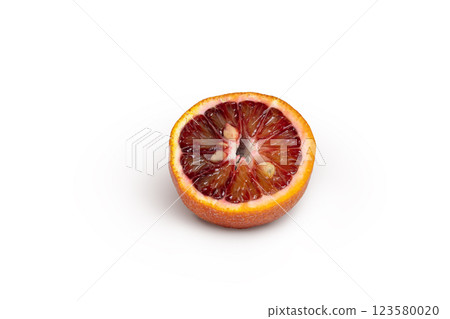 Half a Sicilian blood red orange isolated with shadow Half a Sicilian blood red orange isolated with shadow 123580020
