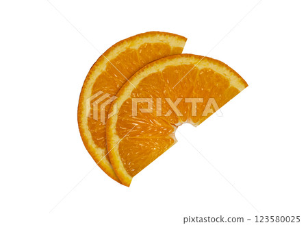 Two juicy orange slices isolated Two juicy orange slices isolated 123580025