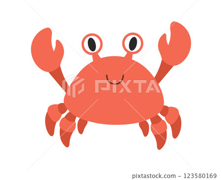 Cute crab, cartoon sea animal character isolated illustration, hand drawn vector clipart for kids 123580169