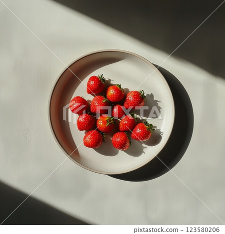 簡約的白色背景，上面有新鮮的草莓 123580206