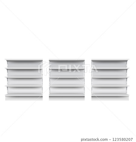 White Shelving Unit Set with Multiple Shelves Mockup Vector 123580207