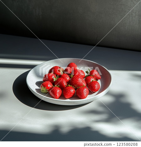 簡約的白色背景，上面有新鮮的草莓 123580208