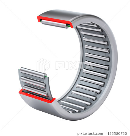 Needle bearing cut-out section isolated on white background - 3d illustration Needle bearing cut-out section isolated on white background - 3d illustration 123580730
