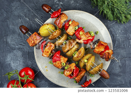 Meat and Vegetable Kebabs. Meat and Vegetable Kebabs. 123581006