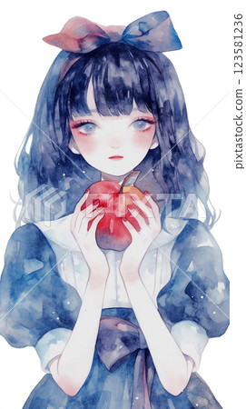 現代愛麗絲：穿著藍色洋裝的美麗黑髮女孩的肖像 123581236