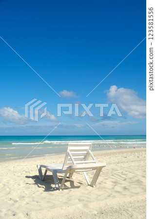 sunbeds and costline at tropical beach sunbeds and costline at tropical beach 123581556
