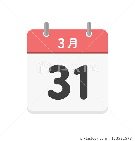 March 31st daily calendar icon - Illustration material of a Japanese calendar with the date 3/31 123581578