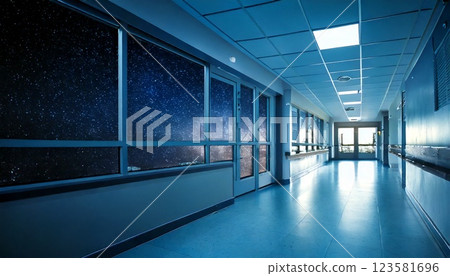An empty hallway at night 123581696