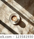 Minimalism background with hot latte in a cup 123581930