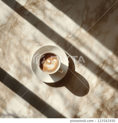 Minimalism background with hot latte in a cup 123581930