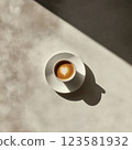 Minimalism background with hot latte in a cup 123581932