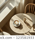 Minimalism background with hot latte in a cup 123581933