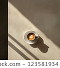 Minimalism background with hot latte in a cup 123581934