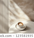 Minimalism background with hot latte in a cup 123581935