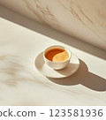 Minimalism background with hot latte in a cup 123581936