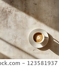 Minimalism background with hot latte in a cup 123581937
