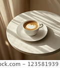 Minimalism background with hot latte in a cup 123581939