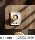 Minimalism background with hot latte in a cup 123581940
