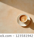 Minimalism background with hot latte in a cup 123581942