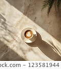 Minimalism background with hot latte in a cup 123581944