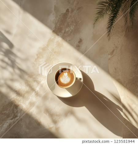 Minimalism background with hot latte in a cup 123581944