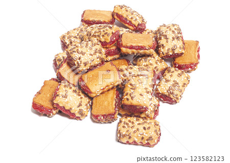 Cookies with seeds and jam isolated on white background 123582123