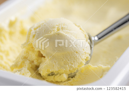 The creamy texture of vanilla ice cream 123582415