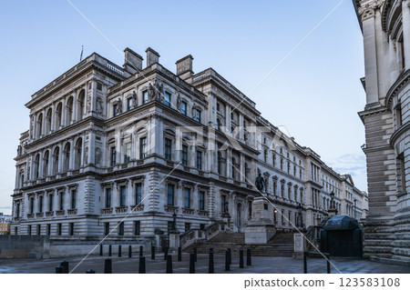 Historic Whitehall Building in London Showcasing Ornate Classical Architecture Historic Whitehall Building in London Showcasing Ornate Classical Architecture 123583108