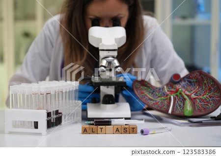 Microscope Analysis Conducted in a Dedicated Medical Laboratory Setting for Diagnostics 123583386