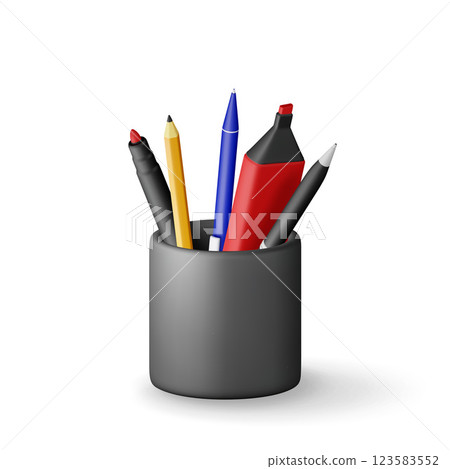 3D pens, pencil in holder isolated on white. 123583552