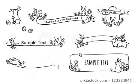 Simple and cute rabbit frame, Easter decoration (monochrome line drawing) 123583945