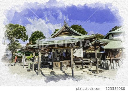 Watercolor style, Inuyama, Haritsuna Shrine, worship hall, Inuyama City, Aichi Prefecture 123584088